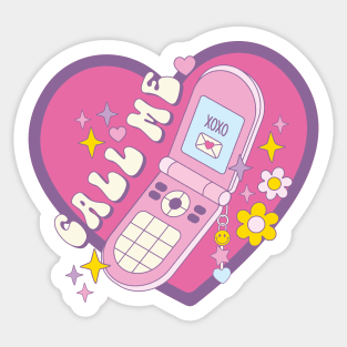 Call Me - Retro Phone with Hearts, Flowers and Stars Sticker